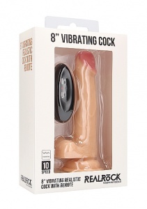Realrock Dildo 8" wibrujące PRZYSSAWKA jądra - Vibrating Realistic Cock - 8" - With Scrotum - Skin