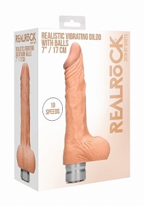 WIBRATOR realistyczny Z JĄDRAMI tpe REALROCK 17CM - Realrock 7-17 cm Vibrating Dildo With Balls - Flesh