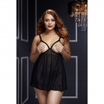 SexShop - Haleczka z otwartymi miseczkami - Baci Sheer Babydoll & Open Cup Bra Panty  Czarny - online