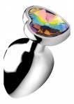 Korek Analny w kształcie serca - Tęczowy pryzmat - Rainbow Prism Heart Anal Plug - Średni - Srebrny AG374-MEDIUM