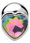Korek Analny w kształcie serca - Tęczowy pryzmat - Rainbow Prism Heart Anal Plug - Średni - Srebrny AG374-MEDIUM