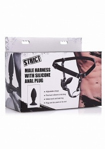 Męska uprząż z silikonowym korkiem analnym - czarna AF310 - Male Harness with Silicone Anal Plug - Black