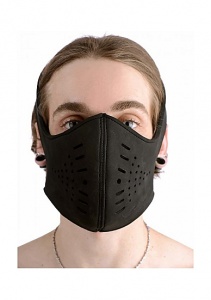 Neoprenowa maska erotyczna kaganiec BDSM - Neoprene Snap On Face Mask - czarna AD635