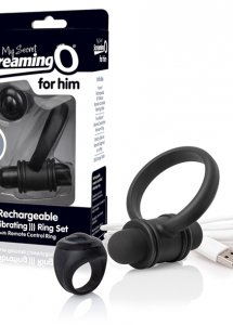 Sexshop - The Screaming O Charged Remote Control Bullet and Ring for Him  Czarny - Pierścień erekcyjny do stymulacji krocza, z pilotem - online