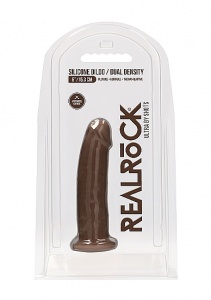 Realrock Dildo 15,5CM przyssawka bez jąder REAL - Silicone Dildo Without Balls - Brown - 15,3 cm