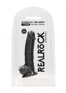 Realrock Dildo 17,8CM przyssawka JĄDRA - Silicone Dildo With Balls - Black - 17,8 cm