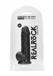 Realrock Dildo 21,6CM przyssawka JĄDRA - Silicone Dildo With Balls - Black - 21,6 cm