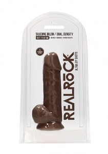 Realrock Dildo 21,6CM przyssawka JĄDRA - Silicone Dildo With Balls - Brown - 21,6 cm