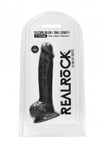 Realrock Dildo 22,8CM przyssawka JĄDRA - Silicone Dildo With Balls - Black - 22,8 cm