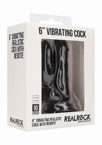 Realrock Dildo 6" wibrujące PRZYSSAWKA jądra - Vibrating Realistic Cock - 6" - With Scrotum - Black