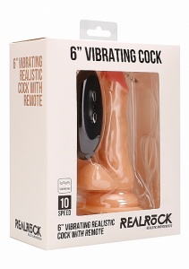 Realrock Dildo 6" wibrujące PRZYSSAWKA jądra - Vibrating Realistic Cock - 6" - With Scrotum - Skin