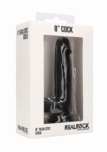 Realrock Dildo 8" jaja przyssawka realistyczne - Realistic Cock - 8" - With Scrotum - Black