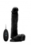 Realrock Dildo 9" wibrujące PRZYSSAWKA jądra - Vibrating Realistic Cock - 9" - With Scrotum - Black