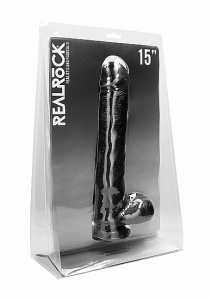 Realrock PENIS Z JĄDRAMI 15" CHĘTNY OD ZARAZ - Realistic Cock - 15 Inch - With Scrotum - Black