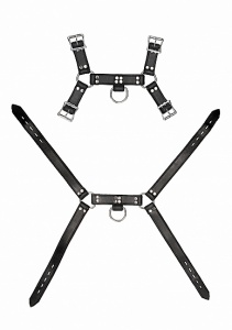 SKÓRZANA UPRZĄŻ na klatkę piersiową BDSM - Leather Male Chest Harness - Black