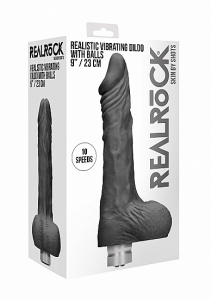 WIBRATOR realistyczny Z JĄDRAMI tpe REALROCK 23CM - Realrock 9-23 cm Vibrating Dildo With Balls - Black