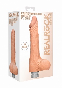 WIBRATOR realistyczny Z JĄDRAMI tpe REALROCK 23CM - Realrock 9-23 cm Vibrating Dildo With Balls - Flesh