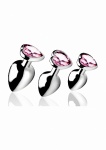 Zestaw korków analnych Różowe serduszka - Pink Heart Gem Anal Plug Set - srebrny AG191
