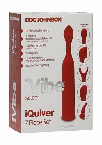 Wibrator + 7 różnych nakładek - Czerwony 6026-10-BX - iQuiver - 7 Piece Set - Red Velvet 